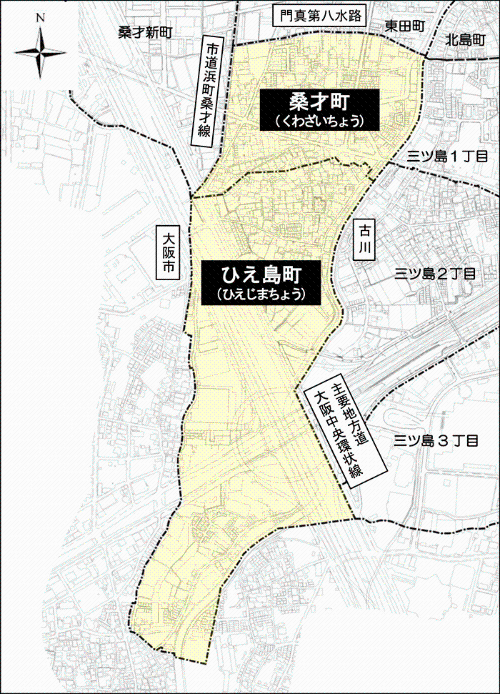 大字桑才・大字薭島・大字三番の一部地域における住居表示後の地図